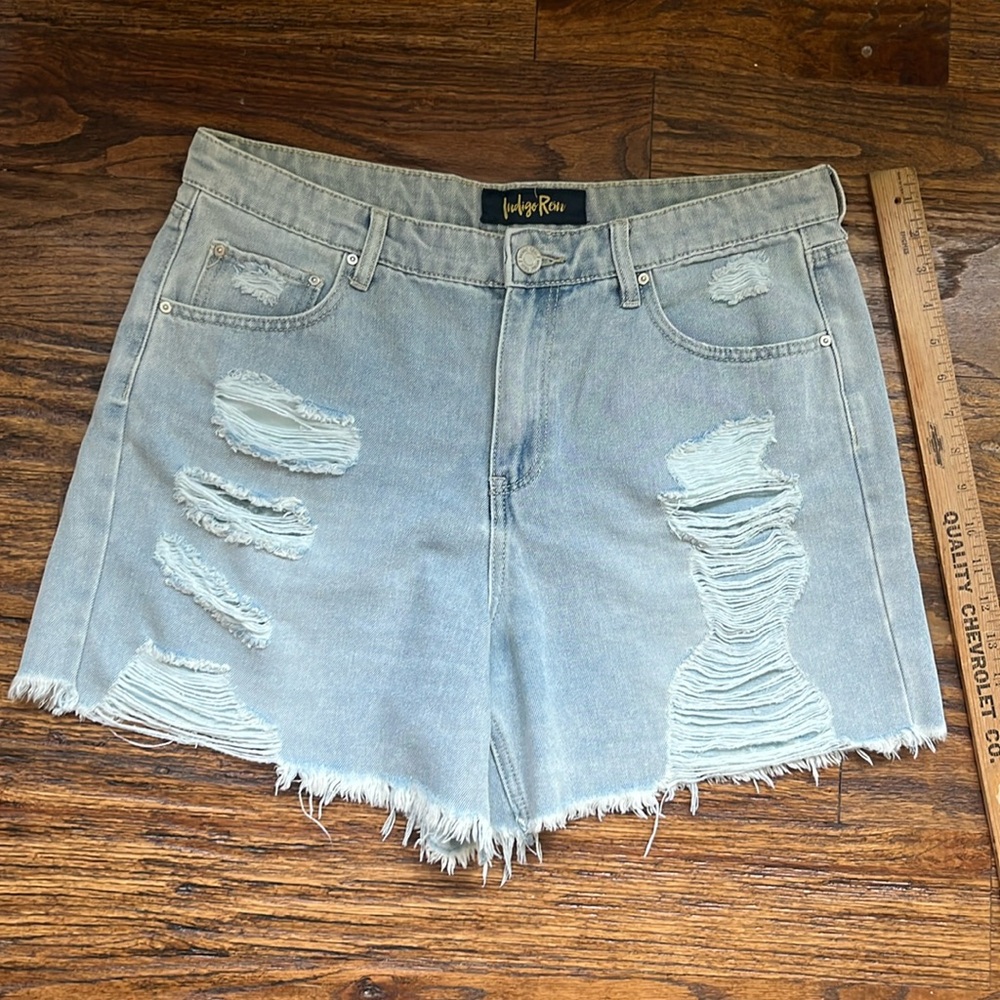 Distressed Light Blue Denim Shorts